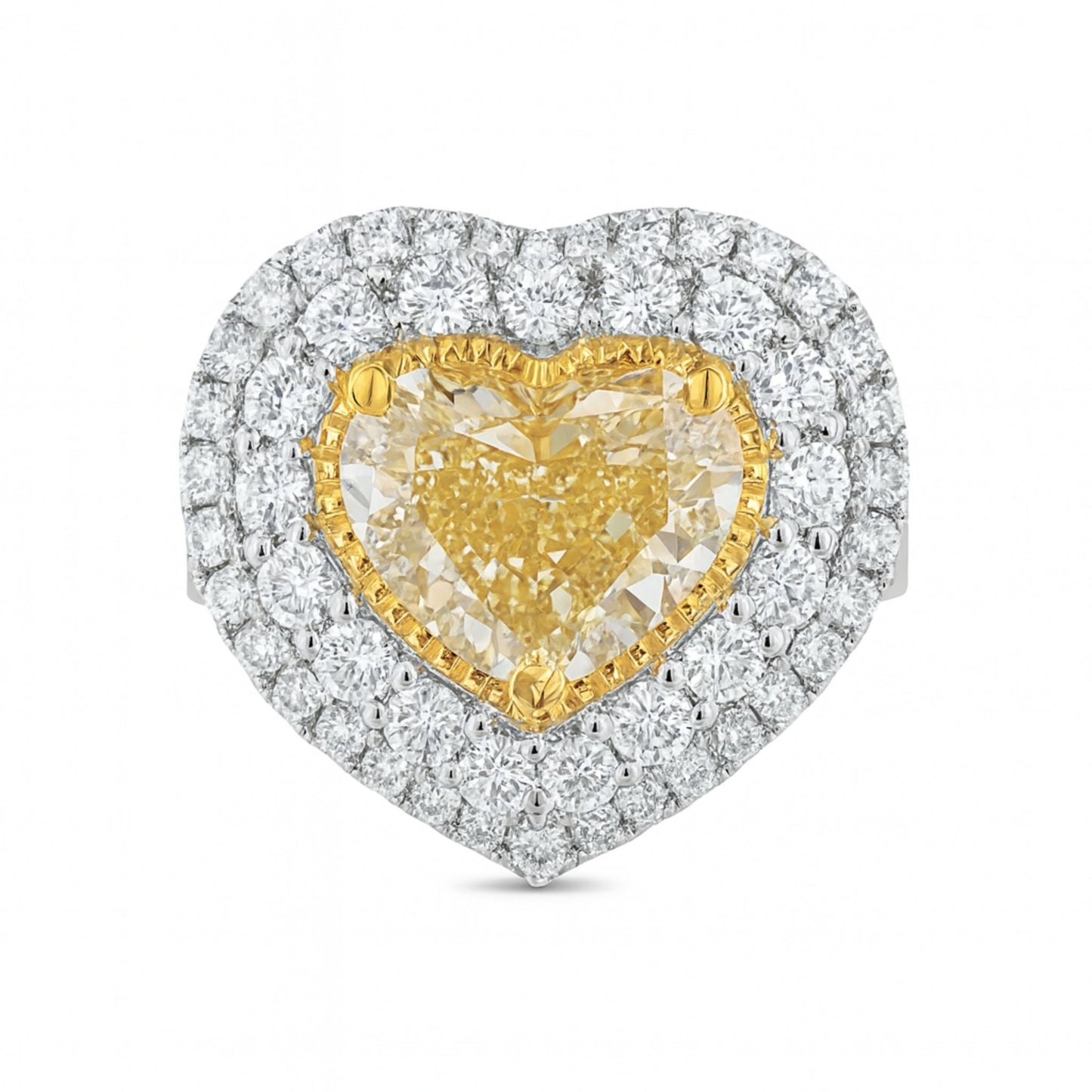 18K 3.02ct Heart Shape VS Yellow Diamond 1.42cttw VS White Diamonds Ring