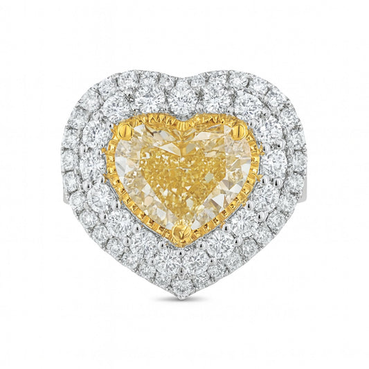 18K 3.02ct Heart Shape VS Yellow Diamond 1.42cttw VS White Diamonds Ring