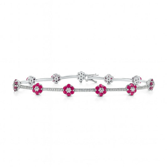 18K 3.02cttw Round Ruby 0.72cttw White Diamonds Bracelet