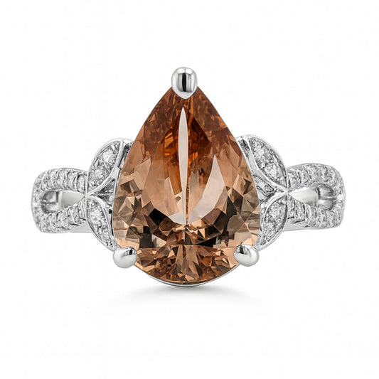 18K 3.99ct Pear Shape Orange Tourmaline 0.77cttw VS White Diamonds Ring