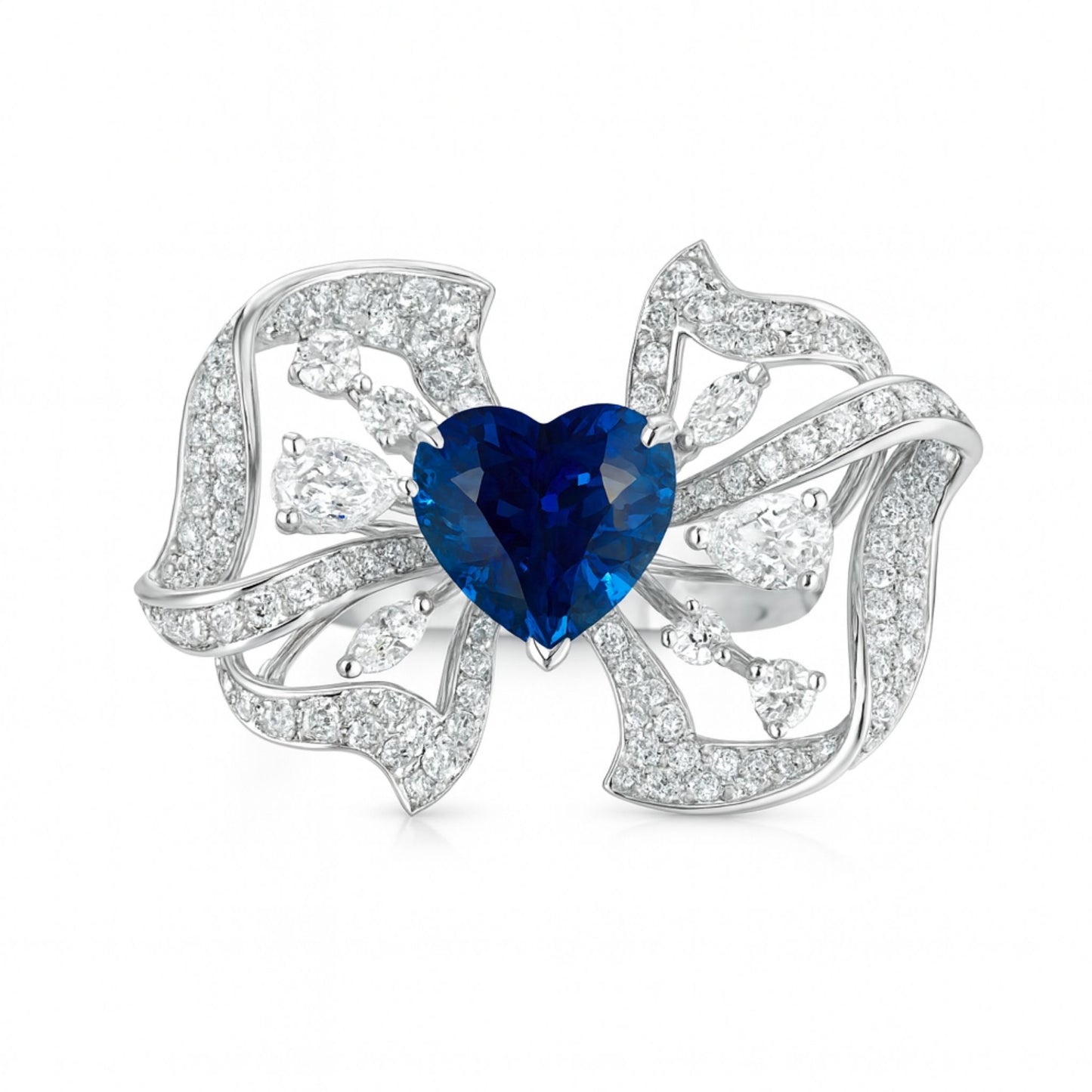 18K 4.08ct Heart Shape Sri Lankan Cornflower Blue Sapphire 1.58cttw White Diamonds Ring