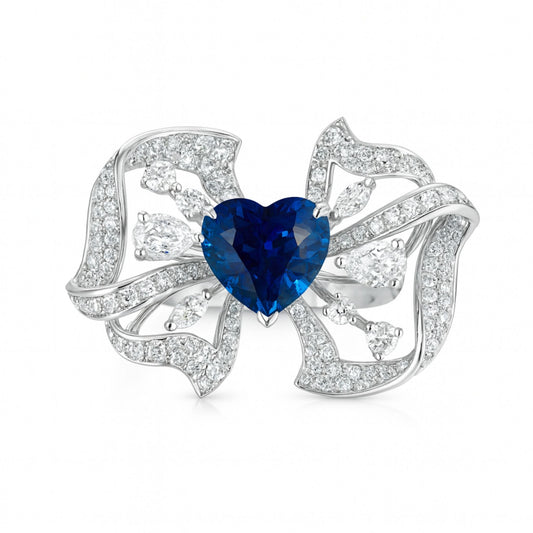 18K 4.08ct Heart Shape Sri Lankan Cornflower Blue Sapphire 1.58cttw White Diamonds Ring