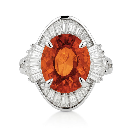 18K 4.38ct Oval Mandarin Garnet 0.97cttw VS White Diamond Ring