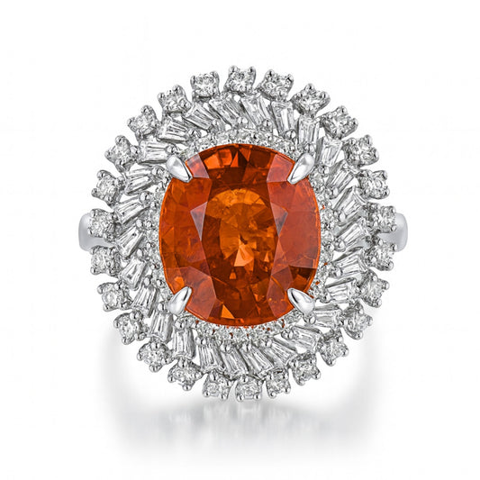 18K 4.49ct Oval Mandarin Garnet 1.08cttw VS White Diamonds Ring