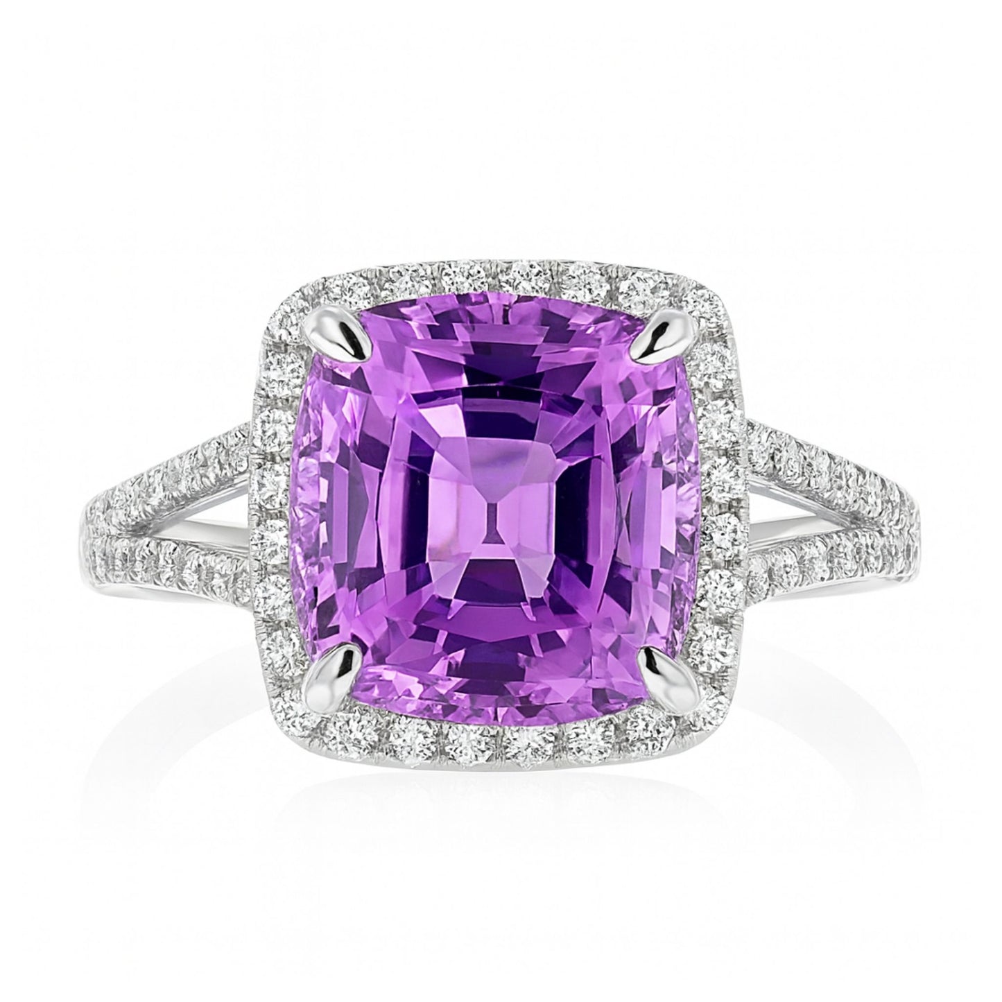18K 4.82ct Cushion Kunzite 0.37cttw White Diamonds Ring