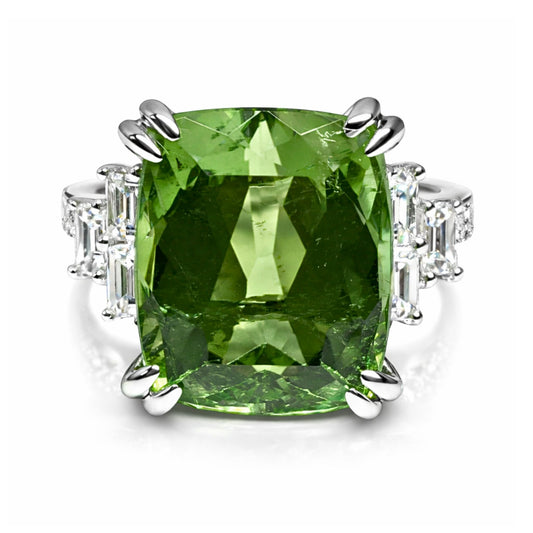 18K 9.73ct Cushion Green Paraiba 0.76cttw VS White Diamonds Ring