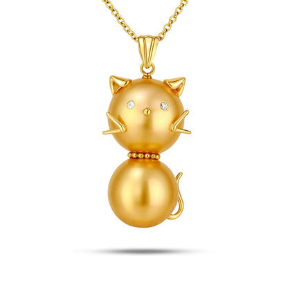 18K South Sea Golden Pearl Cat Pendant