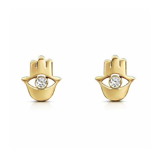 18K 0.05cttw Round White Diamond Hamsa Hand Stud Earrings