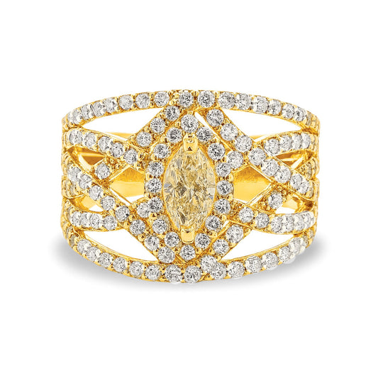 18K 0.31ct Marquise Yellow Diamond 1.00cttw White Diamonds Ring