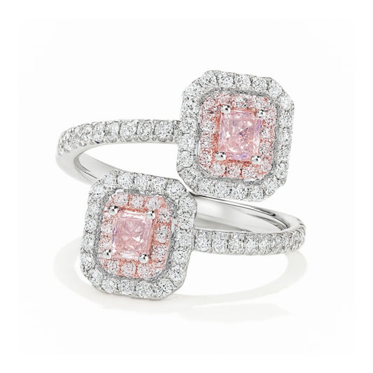 18K 0.49cttw Radiant Cut Pink Diamond 0.61cttw White Diamonds 0.15cttw Pink Diamond Ring