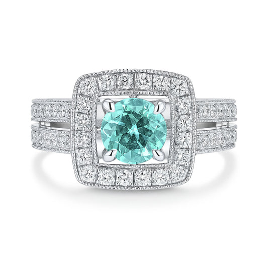 18K 0.74ct Round Paraiba 1.02cttw VS White Diamonds Ring