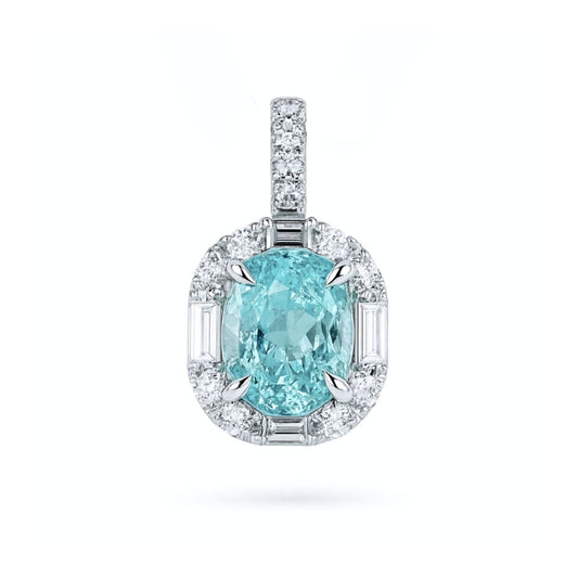 18K 0.96ct Oval Paraiba 0.43cttw VS White Diamonds Pendant