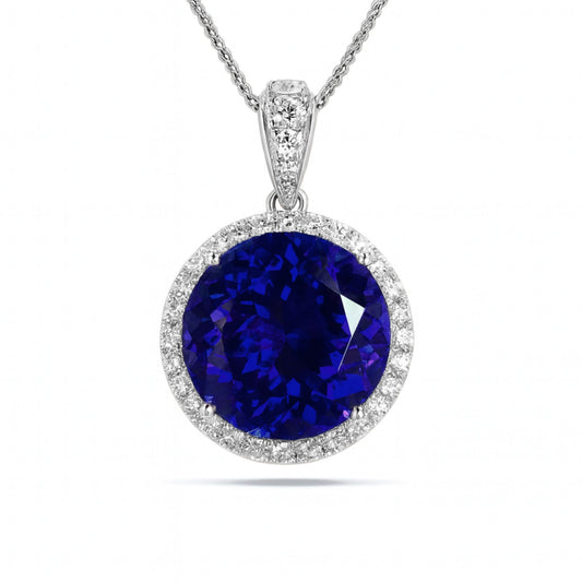 18K 18.68cttw Round Blue Wing Tanzanite 1.06cttw VS White Diamonds Pendant