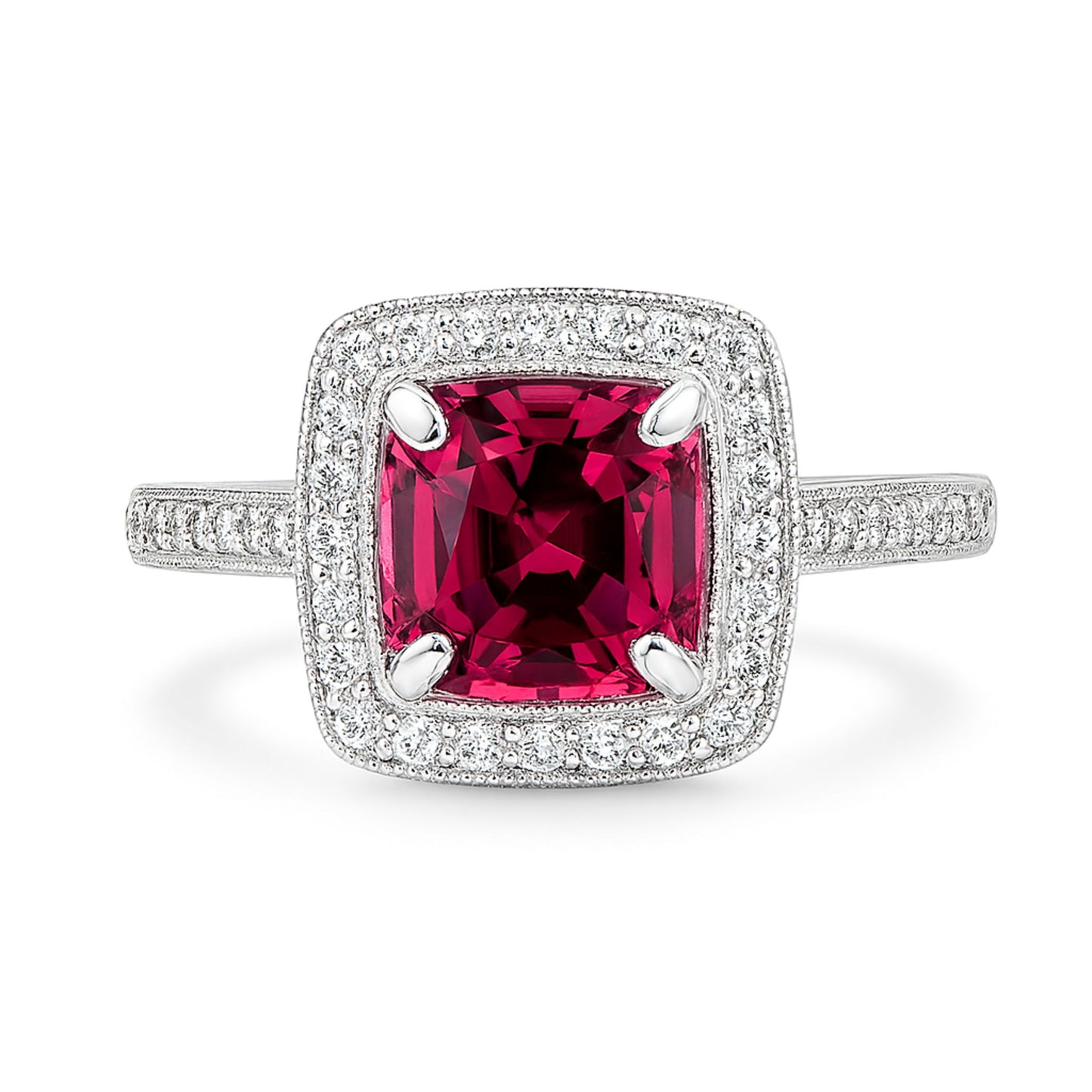 18K 2.16ct Cushion Mahenge Pink Spinel 0.55cttw White Diamonds Ring