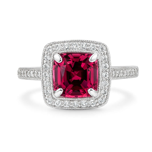 18K 2.16ct Cushion Mahenge Pink Spinel 0.55cttw White Diamonds Ring