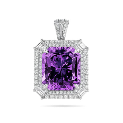 18K 21.95ct Radiant Cut Kunzite 0.81cttw Baguette White Diamond 0.88cttw White Diamonds Pendant