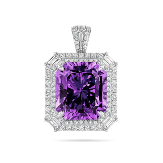 18K 21.95ct Radiant Cut Kunzite 0.81cttw Baguette White Diamond 0.88cttw White Diamonds Pendant