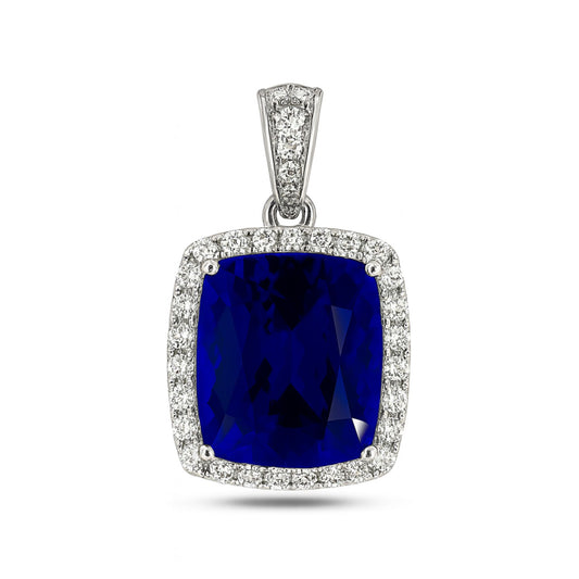 18K 22.95ct Cushion Blue Wing Tanzanite 0.89cttw VS White Diamonds Pendant