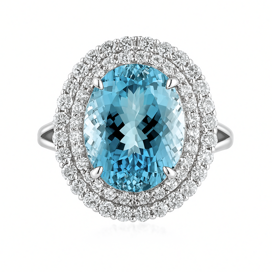 18K 4.59ct Oval Santa Maria Aquamarine 0.82cttw VS White Diamonds Ring