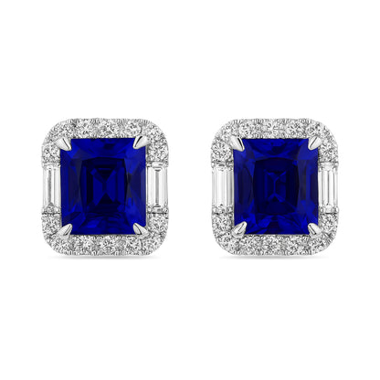 18K 8.82cttw Emerald Cut Blue Wing Tanzanite 1.09cttw VS White Diamonds Stud Earrings