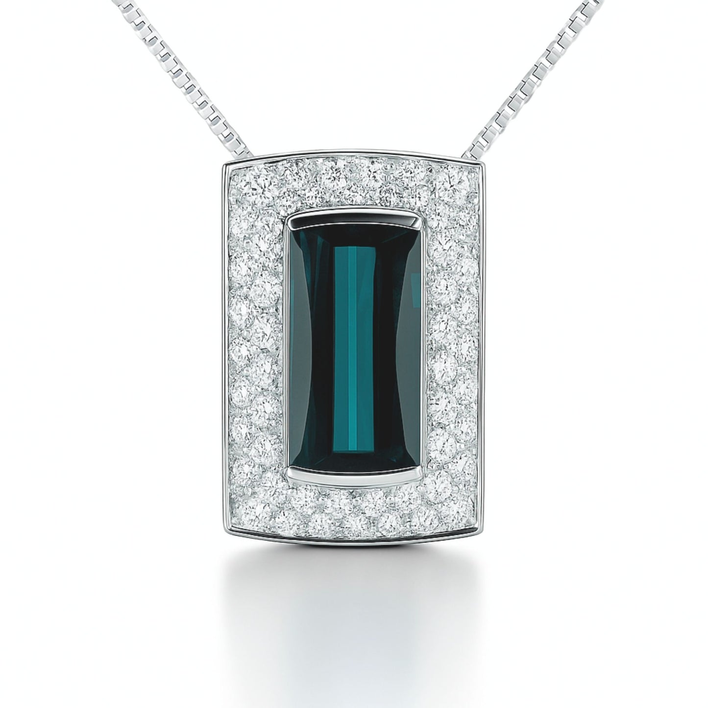18K 2.76ct Barrel Cut Indicolite 0.65cttw White Diamonds Necklace