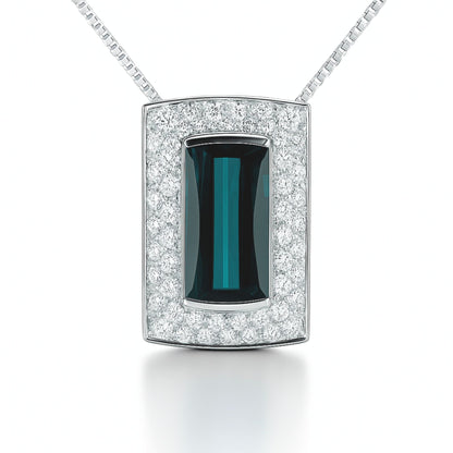 18K 2.76ct Barrel Cut Indicolite 0.65cttw White Diamonds Necklace