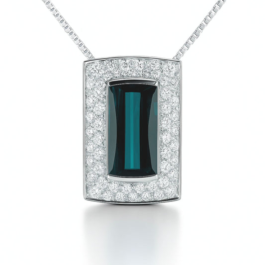 18K 2.76ct Barrel Cut Indicolite 0.65cttw White Diamonds Necklace