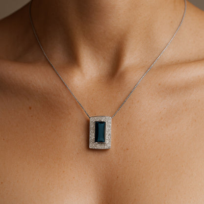 18K 2.76ct Barrel Cut Indicolite 0.65cttw White Diamonds Necklace