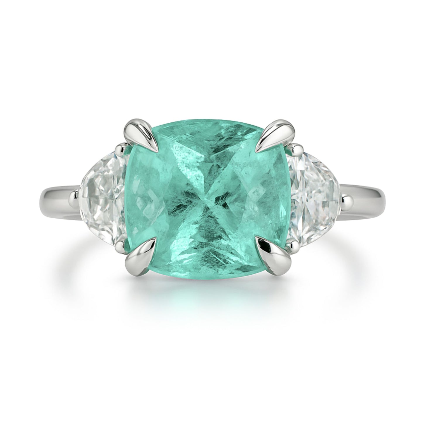 18K 3.56ct Cushion Paraiba 0.66cttw VS White Diamonds Ring