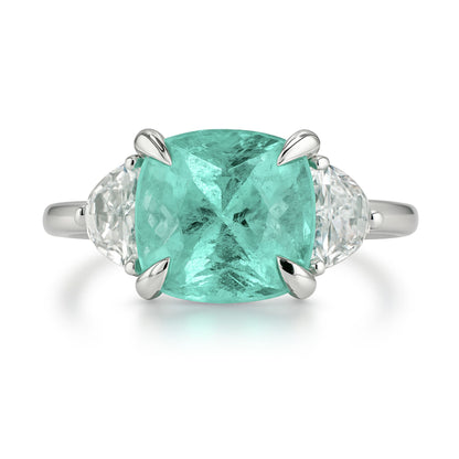 18K 3.56ct Cushion Paraiba 0.66cttw VS White Diamonds Ring