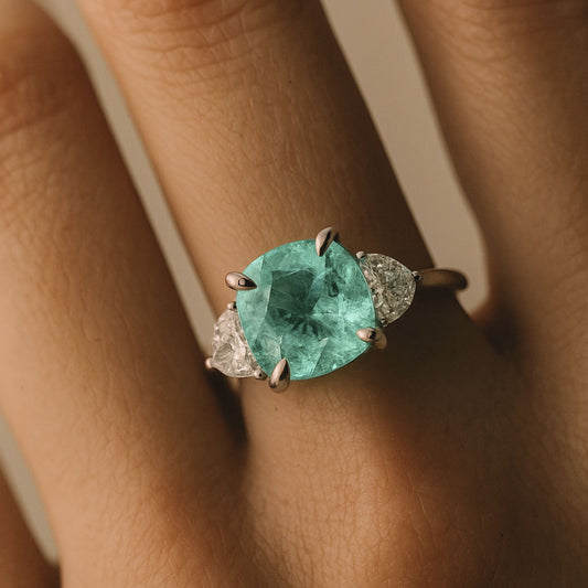 18K 3.56ct Cushion Paraiba 0.66cttw VS White Diamonds Ring