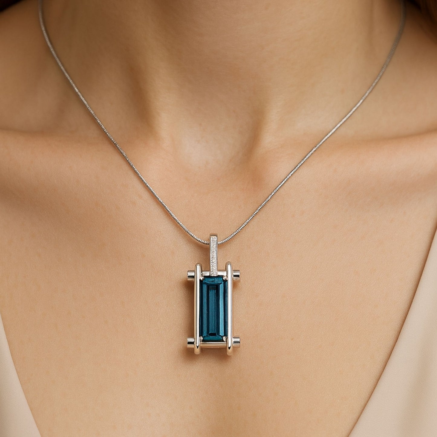 18K 3.26ct Fancy Cut Indicolite 0.08cttw White Diamonds Necklace