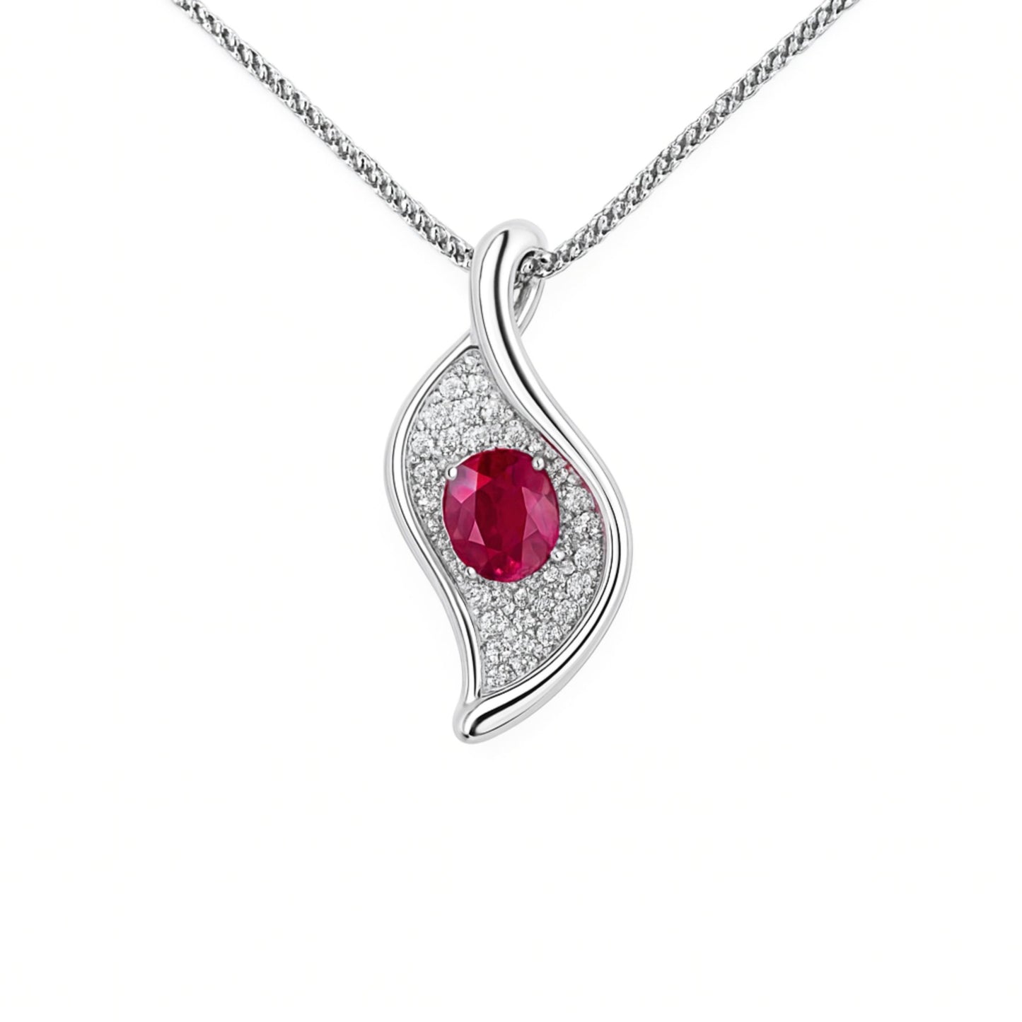 18K 0.79ct Oval Ruby 0.35cttw White Diamonds Necklace