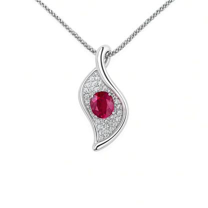 18K 0.79ct Oval Ruby 0.35cttw White Diamonds Necklace