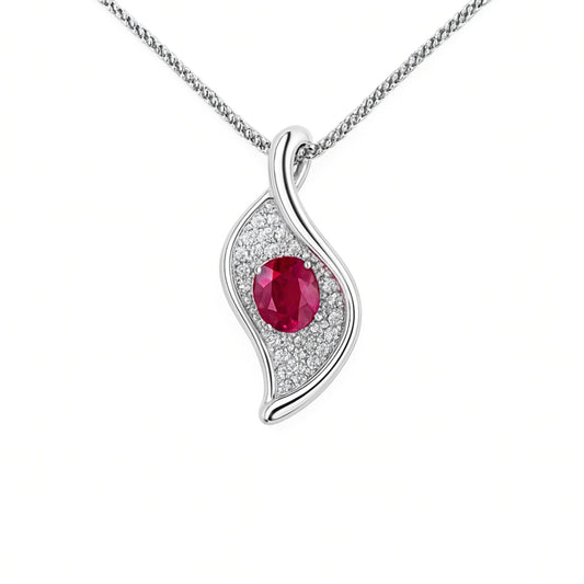 18K 0.79ct Oval Ruby 0.35cttw White Diamonds Necklace