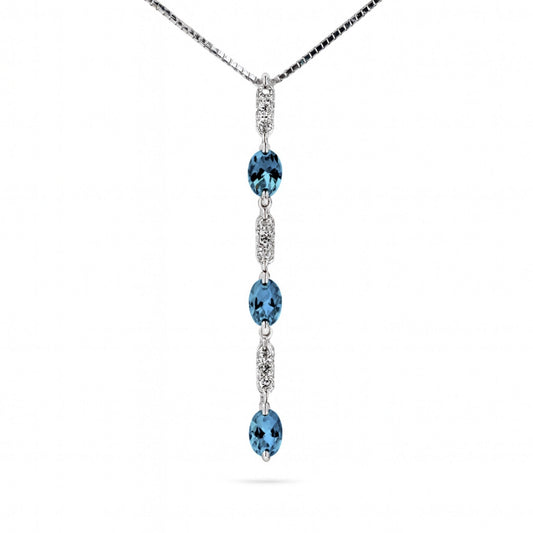 18K 1.30cttw Oval Santa Maria Aquamarine 0.36cttw White Diamonds Necklace