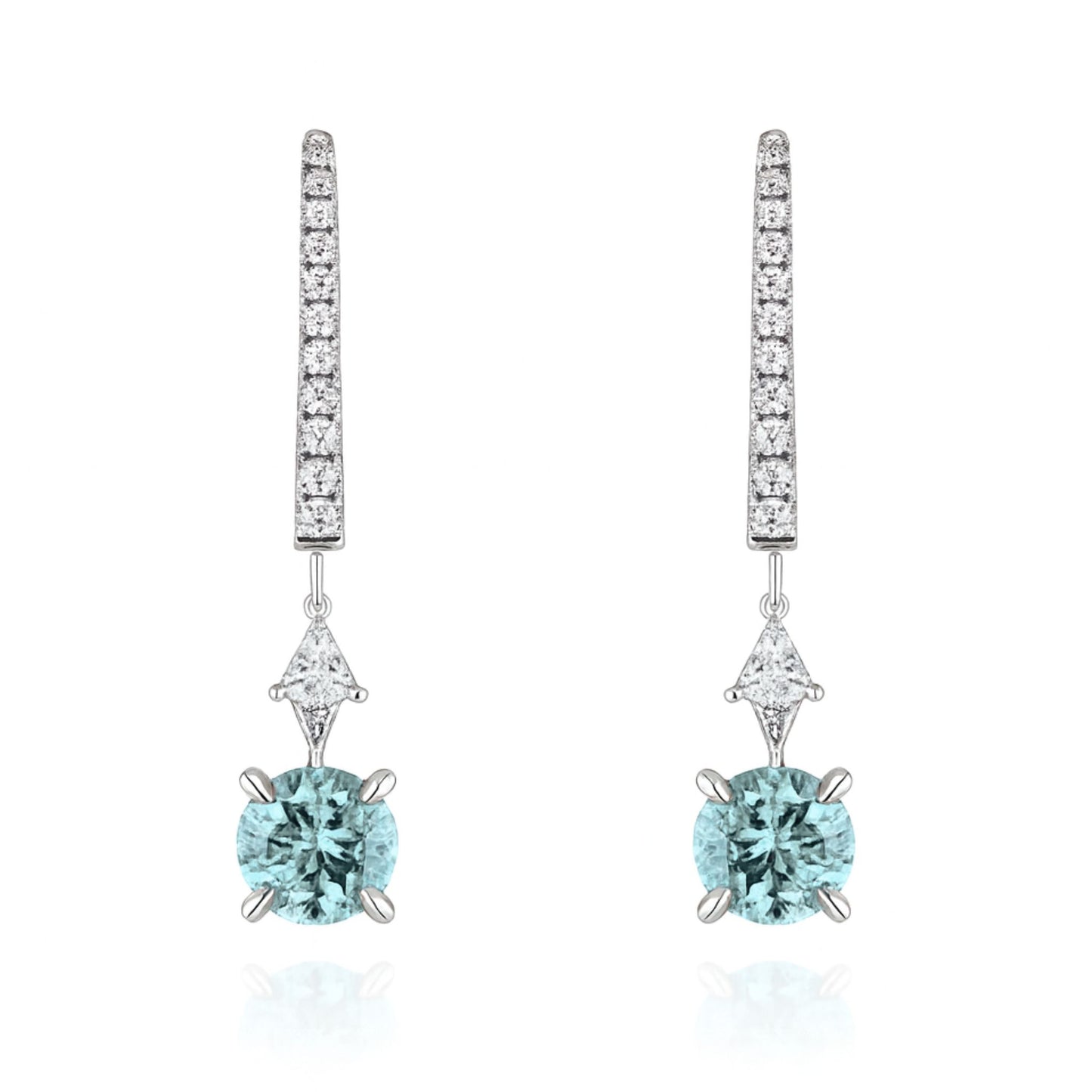 18K 1.13cttw Round Paraiba 0.30cttw VS White Diamonds Drop Earrings