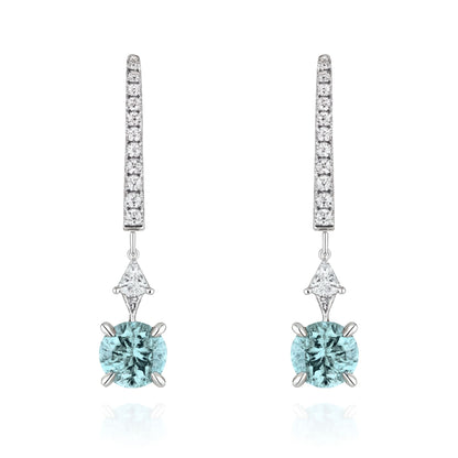 18K 1.13cttw Round Paraiba 0.30cttw VS White Diamonds Drop Earrings