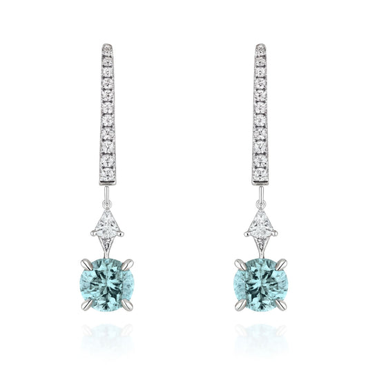 18K 1.13cttw Round Paraiba 0.30cttw VS White Diamonds Drop Earrings
