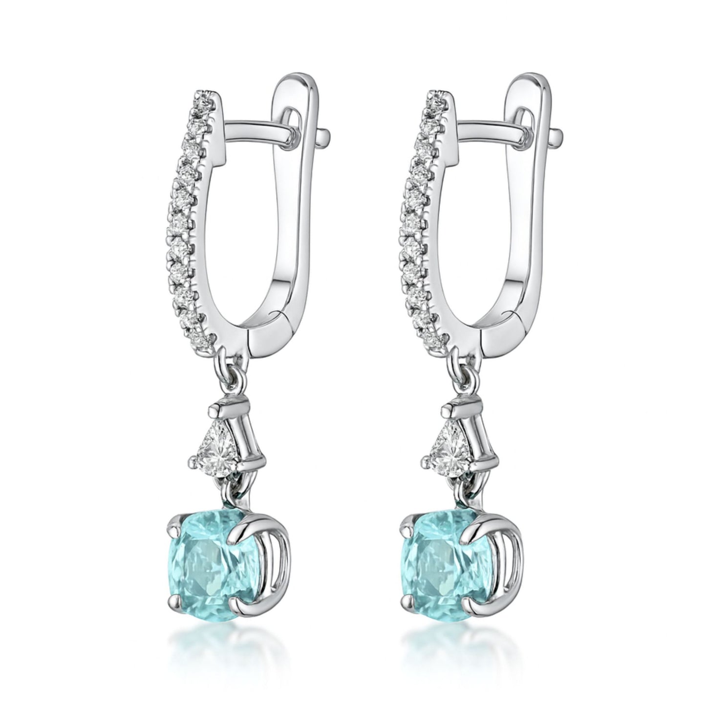 18K 1.13cttw Round Paraiba 0.30cttw VS White Diamonds Drop Earrings