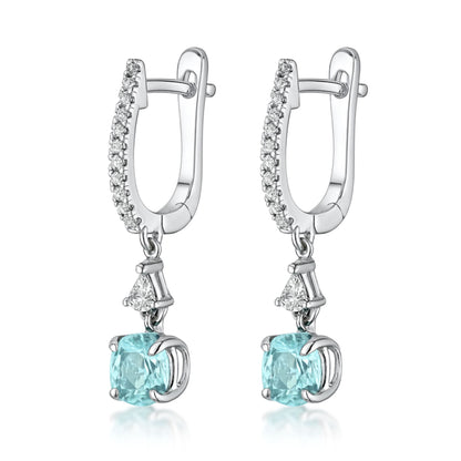 18K 1.13cttw Round Paraiba 0.30cttw VS White Diamonds Drop Earrings