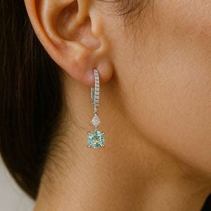 18K 1.13cttw Round Paraiba 0.30cttw VS White Diamonds Drop Earrings