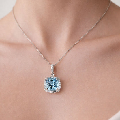 18K 3.55ct Cushion Santa Maria Aquamarine 0.76cttw White Diamonds Pendant