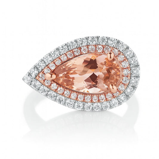 14K 2.53ct Pear Shape Orange Congo Tourmaline 0.98cttw Pink & White Diamonds Ring