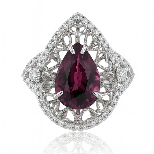 14K 2.82ct Pear Shape Purple Pink Spinel 0.46cttw VS White Diamonds Ring
