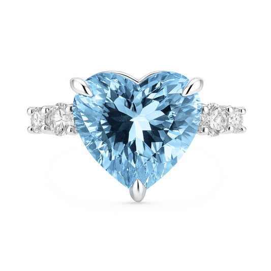 14K 8.32ct Heart Shape Santa Maria Aquamarine 0.96cttw White Diamonds Ring