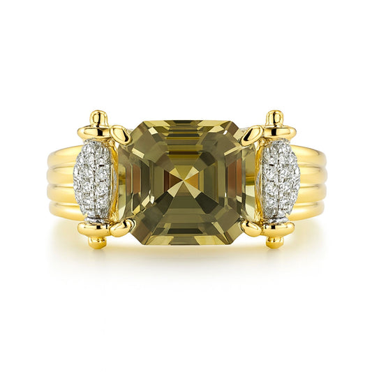 14K 2.59ct Asscher Cut Color Change Diaspore 0.14cttw VS White Diamonds Ring