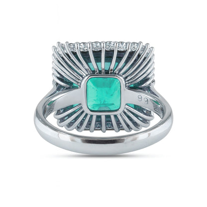 Platinum 8.63ct Emerald Cut Colombian Emerald 0.98cttw White Diamonds Ring