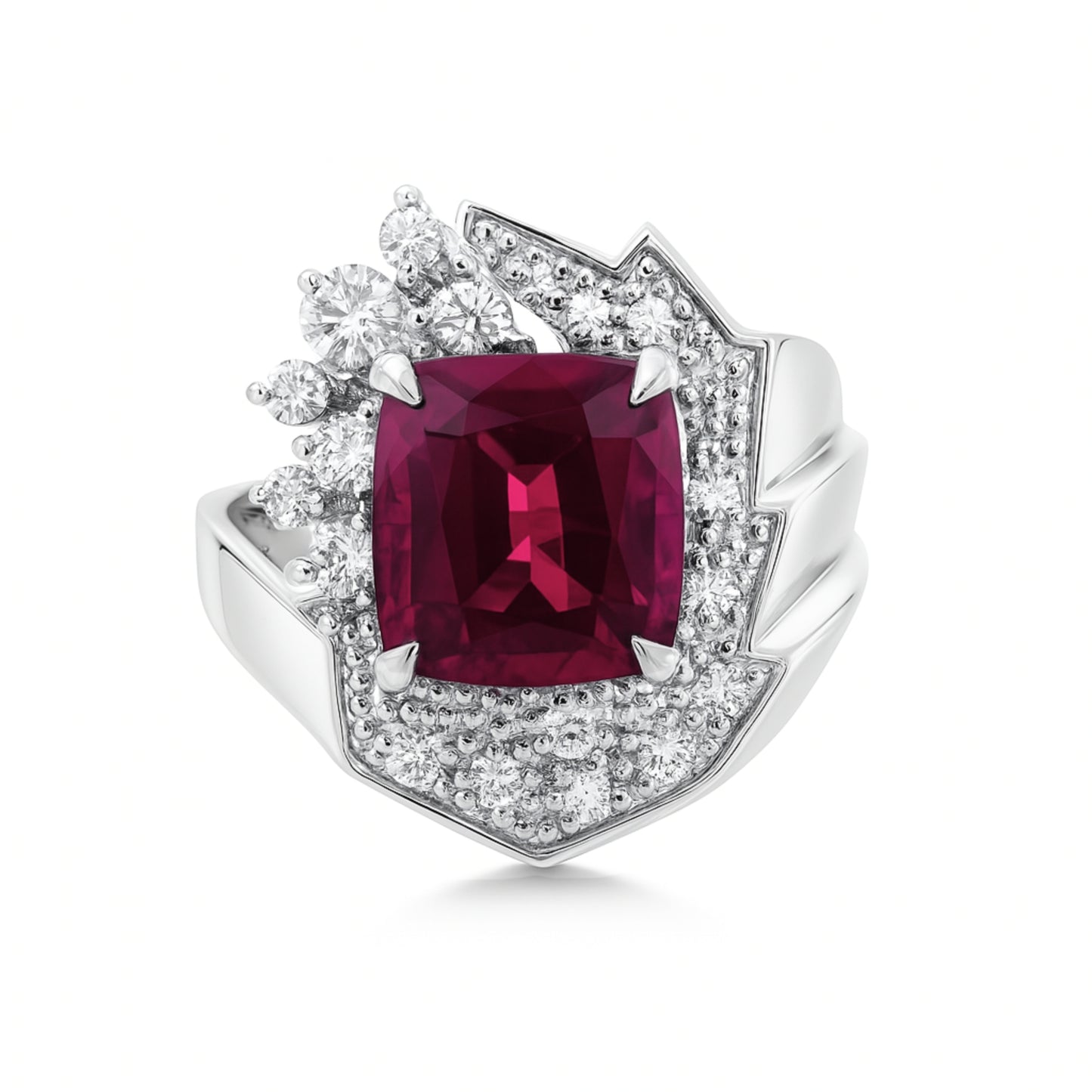 Platinum 3.16ct Cushion Rubellite 0.41cttw White Diamonds Designer Ring