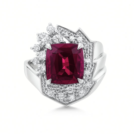 Platinum 3.16ct Cushion Rubellite 0.41cttw White Diamonds Designer Ring